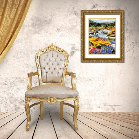 Lake with white Stones in Garden Gold Ornate Wood Framed Art Print with Double Matting by Medeiros, Celito