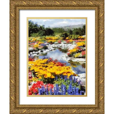 Lake with white Stones in Garden Gold Ornate Wood Framed Art Print with Double Matting by Medeiros, Celito