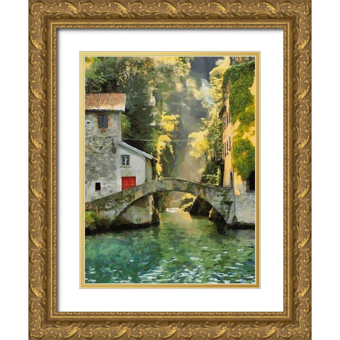Old Stone Bridge Gold Ornate Wood Framed Art Print with Double Matting by Medeiros, Celito