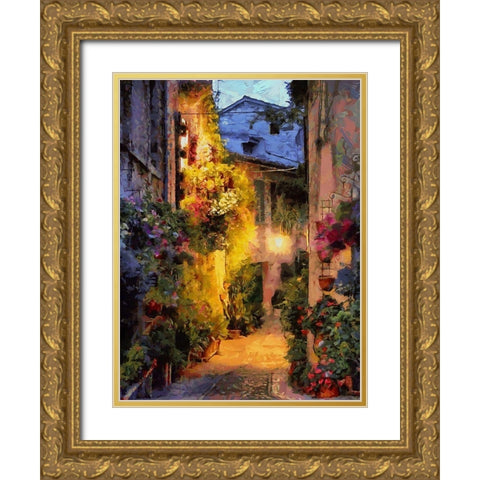 Old Town with the Lights II Gold Ornate Wood Framed Art Print with Double Matting by Medeiros, Celito