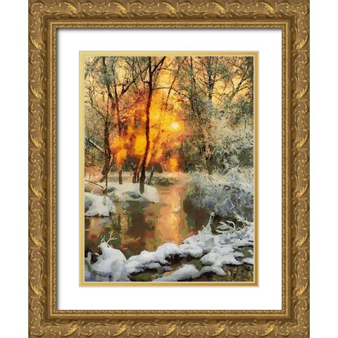 Snow Pond in Winter II Gold Ornate Wood Framed Art Print with Double Matting by Medeiros, Celito