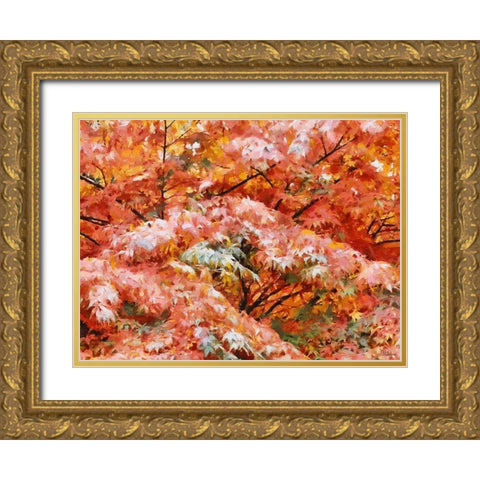 Autumn Leaves Gold Ornate Wood Framed Art Print with Double Matting by Medeiros, Celito