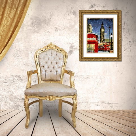 London in Red Gold Ornate Wood Framed Art Print with Double Matting by Medeiros, Celito