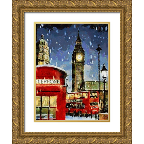 London in Red Gold Ornate Wood Framed Art Print with Double Matting by Medeiros, Celito