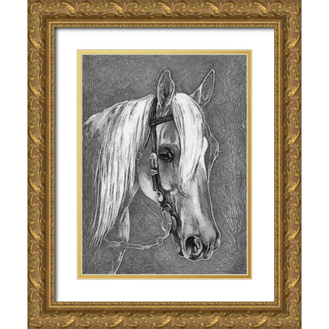 Horse Face BW I Gold Ornate Wood Framed Art Print with Double Matting by Medeiros, Celito