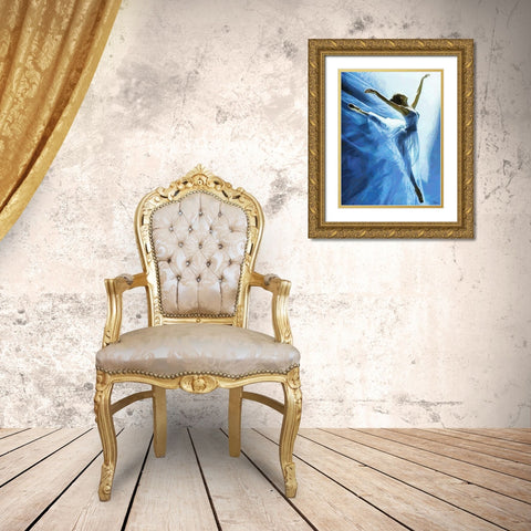 Ballet Dancer in blue Gold Ornate Wood Framed Art Print with Double Matting by Medeiros, Celito