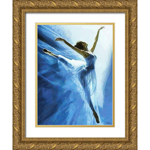 Ballet Dancer in blue Gold Ornate Wood Framed Art Print with Double Matting by Medeiros, Celito
