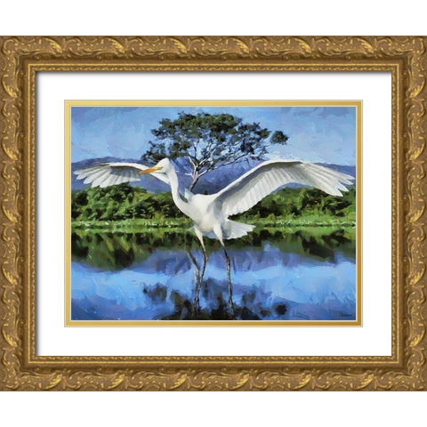 Storks on the Lake II Gold Ornate Wood Framed Art Print with Double Matting by Medeiros, Celito