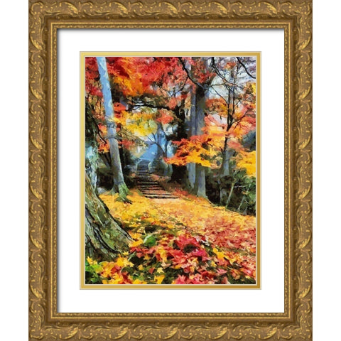 Autumn Way I Gold Ornate Wood Framed Art Print with Double Matting by Medeiros, Celito