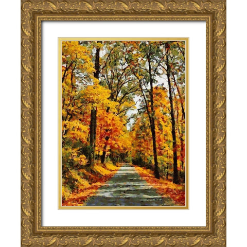 Autumn Way III Gold Ornate Wood Framed Art Print with Double Matting by Medeiros, Celito