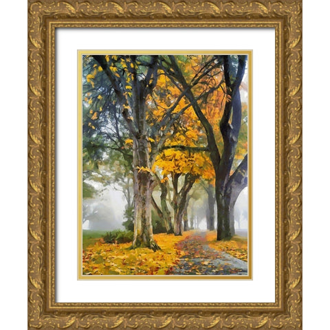Autumn Way IV Gold Ornate Wood Framed Art Print with Double Matting by Medeiros, Celito