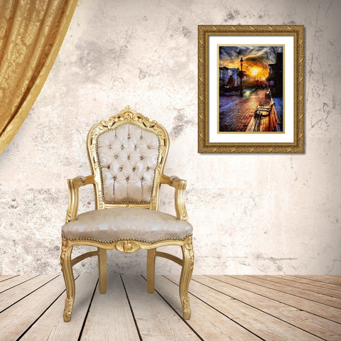 Bench by Sunset Gold Ornate Wood Framed Art Print with Double Matting by Medeiros, Celito