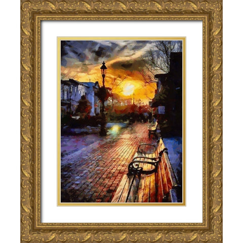 Bench by Sunset Gold Ornate Wood Framed Art Print with Double Matting by Medeiros, Celito