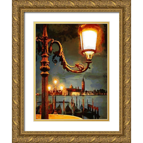 Venice in the Night Gold Ornate Wood Framed Art Print with Double Matting by Medeiros, Celito