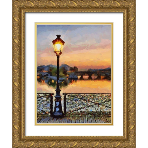 Bridge View with Lamp Gold Ornate Wood Framed Art Print with Double Matting by Medeiros, Celito