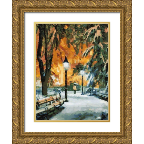 Park Path in Winter Gold Ornate Wood Framed Art Print with Double Matting by Medeiros, Celito