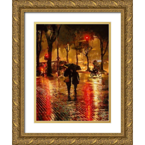 Red Traffic Lights  Gold Ornate Wood Framed Art Print with Double Matting by Medeiros, Celito