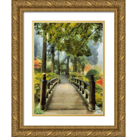 Wooden Bridge in the Park Gold Ornate Wood Framed Art Print with Double Matting by Medeiros, Celito