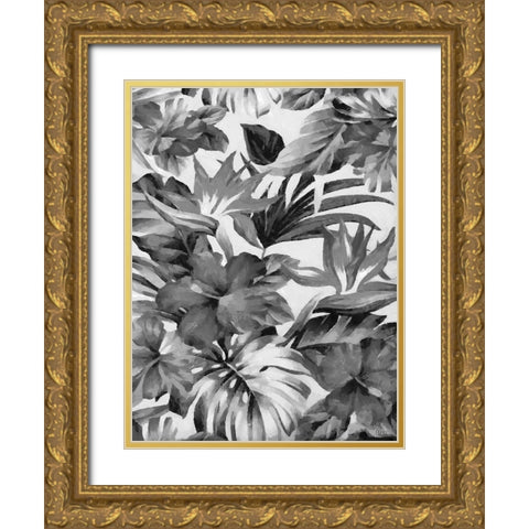 Leaves BW11 Gold Ornate Wood Framed Art Print with Double Matting by Medeiros, Celito