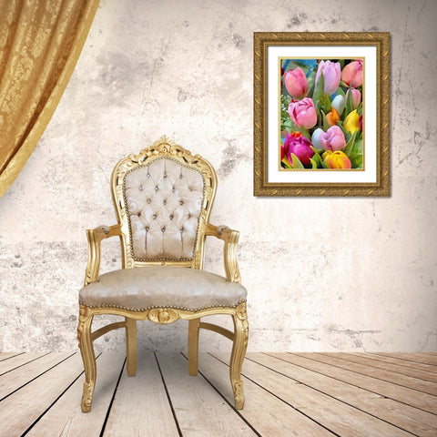 Many Tulips Gold Ornate Wood Framed Art Print with Double Matting by Medeiros, Celito
