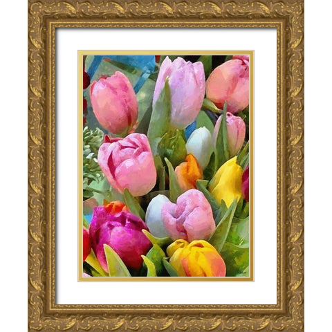 Many Tulips Gold Ornate Wood Framed Art Print with Double Matting by Medeiros, Celito