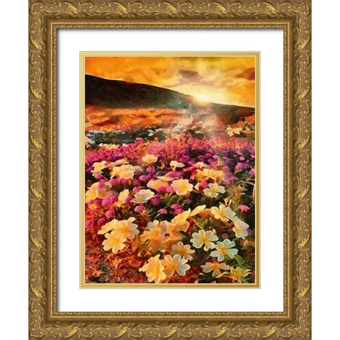 Sunset with Pink Flowers II Gold Ornate Wood Framed Art Print with Double Matting by Medeiros, Celito