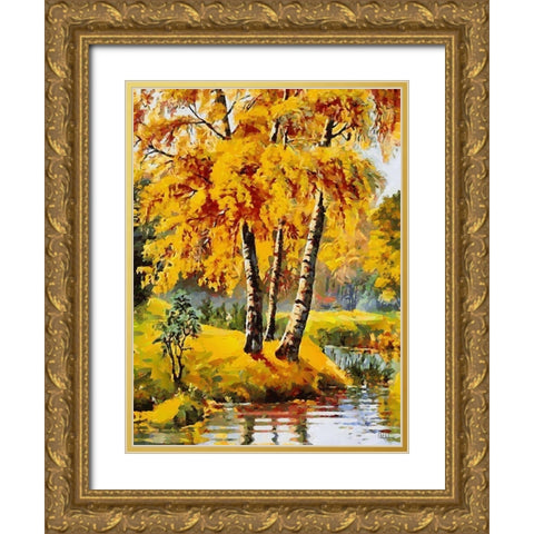 Three Birches Gold Ornate Wood Framed Art Print with Double Matting by Medeiros, Celito