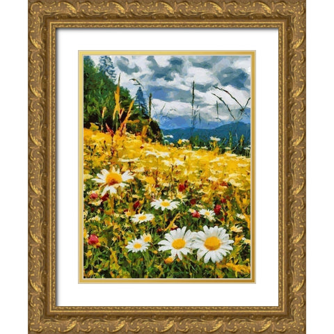 Meadow with Daisies I Gold Ornate Wood Framed Art Print with Double Matting by Medeiros, Celito