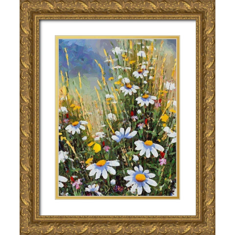 Meadow with Daisies II Gold Ornate Wood Framed Art Print with Double Matting by Medeiros, Celito