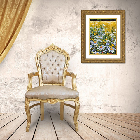Meadow with Daisies III Gold Ornate Wood Framed Art Print with Double Matting by Medeiros, Celito
