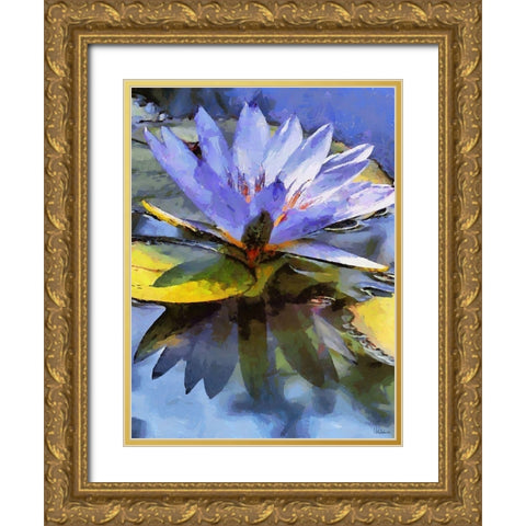 Purple Watterlilly Gold Ornate Wood Framed Art Print with Double Matting by Medeiros, Celito