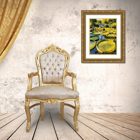 Big green Leaves II Gold Ornate Wood Framed Art Print with Double Matting by Medeiros, Celito