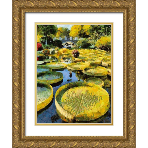 Big green Leaves II Gold Ornate Wood Framed Art Print with Double Matting by Medeiros, Celito