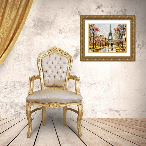 A Walk in Paris Gold Ornate Wood Framed Art Print with Double Matting by Medeiros, Celito