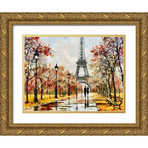 A Walk in Paris Gold Ornate Wood Framed Art Print with Double Matting by Medeiros, Celito