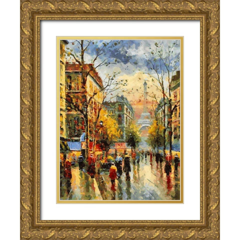 Eiffel Tower from Distance Gold Ornate Wood Framed Art Print with Double Matting by Medeiros, Celito