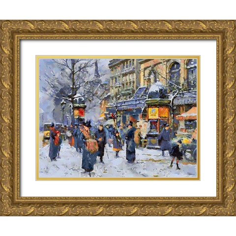 Old Paris in Winter I Gold Ornate Wood Framed Art Print with Double Matting by Medeiros, Celito