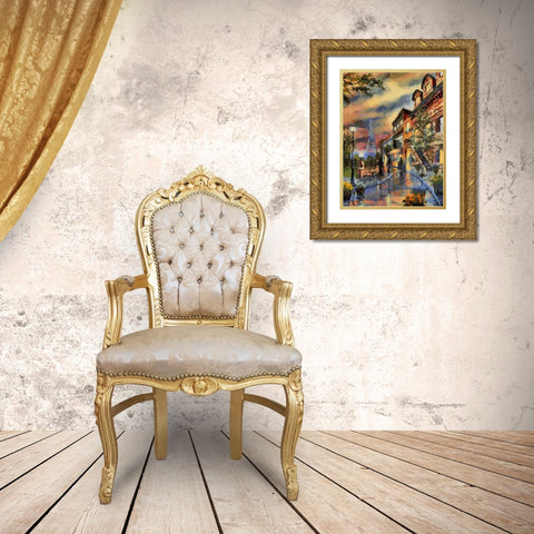 House in Paris Gold Ornate Wood Framed Art Print with Double Matting by Medeiros, Celito