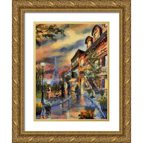 House in Paris Gold Ornate Wood Framed Art Print with Double Matting by Medeiros, Celito