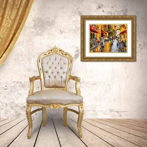 Restaurants on the Street Gold Ornate Wood Framed Art Print with Double Matting by Medeiros, Celito