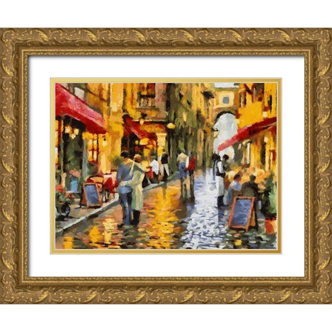 Restaurants on the Street Gold Ornate Wood Framed Art Print with Double Matting by Medeiros, Celito