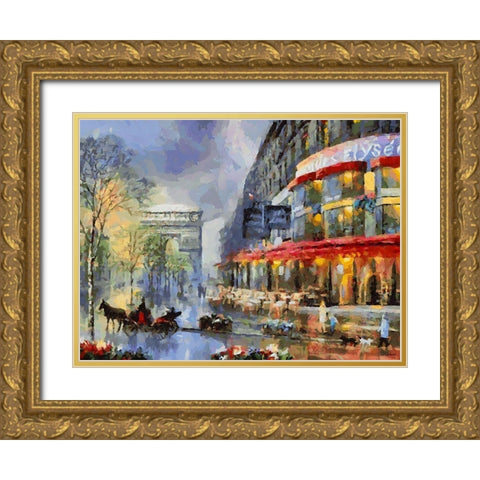 Arc de Triomphe in Paris Gold Ornate Wood Framed Art Print with Double Matting by Medeiros, Celito