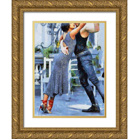 Tango V Gold Ornate Wood Framed Art Print with Double Matting by Medeiros, Celito
