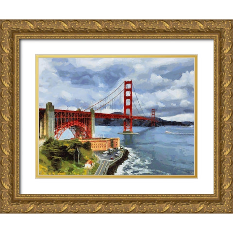 Golden Bridge View Gold Ornate Wood Framed Art Print with Double Matting by Medeiros, Celito