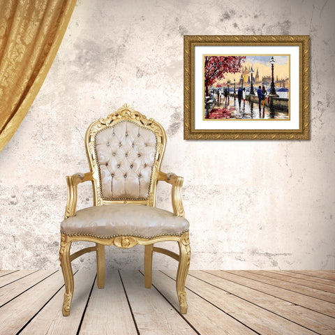 Walking Couples of Lovers Gold Ornate Wood Framed Art Print with Double Matting by Medeiros, Celito
