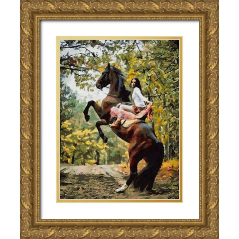 The Girl Rides a Brown Horse II Gold Ornate Wood Framed Art Print with Double Matting by Medeiros, Celito