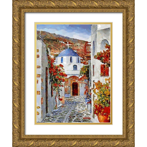 Memories of Santorini I Gold Ornate Wood Framed Art Print with Double Matting by Medeiros, Celito
