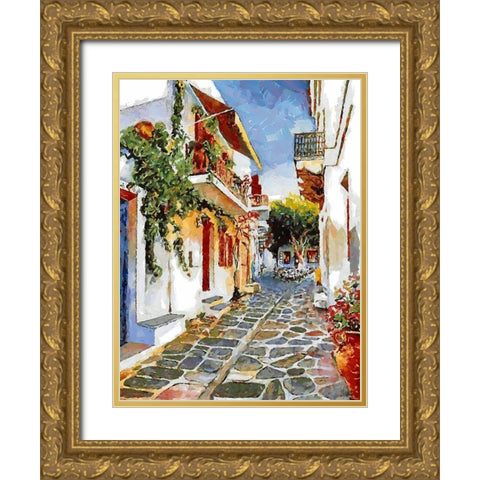 Memories of Santorini II Gold Ornate Wood Framed Art Print with Double Matting by Medeiros, Celito