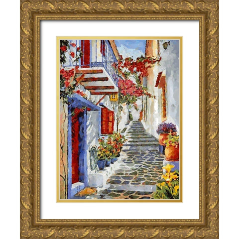 Memories of Santorini III Gold Ornate Wood Framed Art Print with Double Matting by Medeiros, Celito