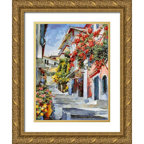 Memories of Santorini IV Gold Ornate Wood Framed Art Print with Double Matting by Medeiros, Celito